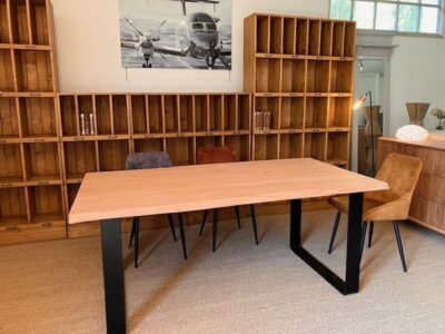 TABLE CHENE PIED ACIER A ALLONGES