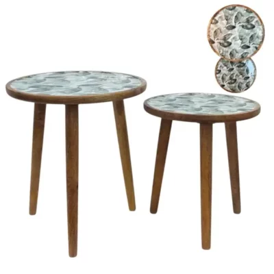 Table en manguier (set de 2) feuilles aquarelle