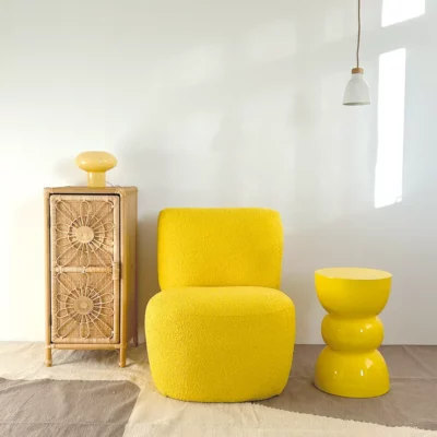 Fauteuil Eve tissu bouclette jaune